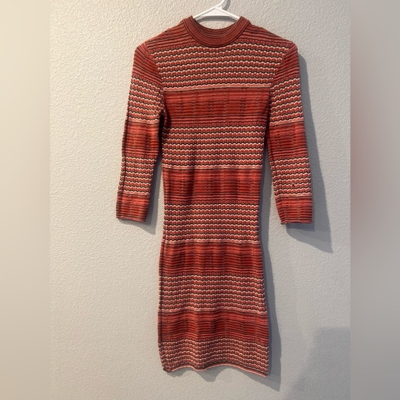 Free People Dress Red Striped Sweater Knit Bodycon Long Sleeve 70s Style - Picture 8 of 8
